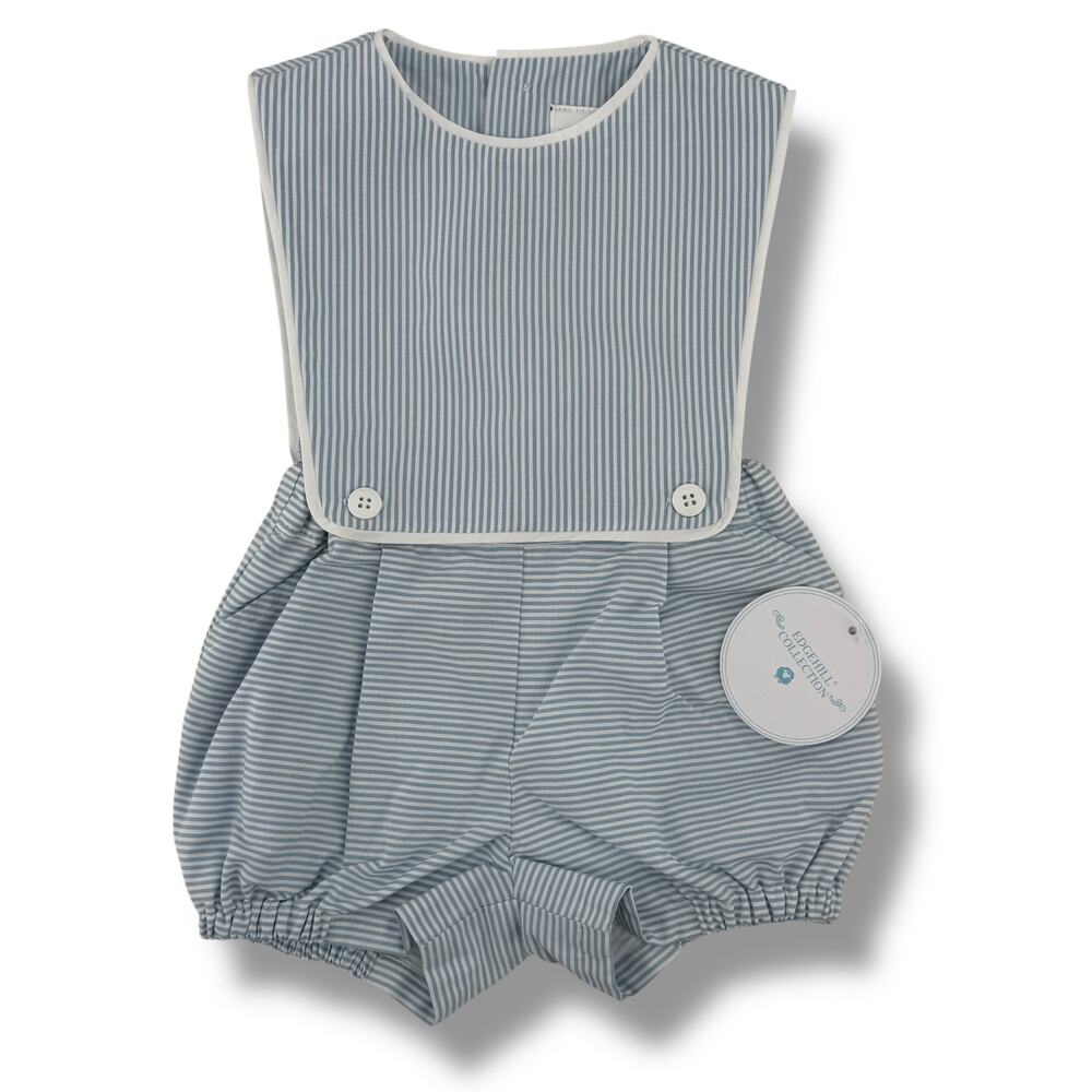 Edgehill Collection Bib Shortall Romper Baby Boys Sz Newborn Blue White Stripe